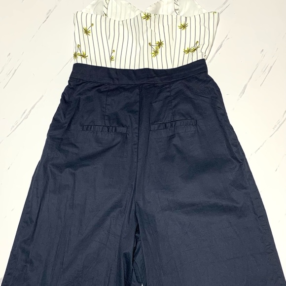English Factory Navy Blue Palm Tree Full Length Square Pants Jumpsuit Size XS - Picture 5 of 15